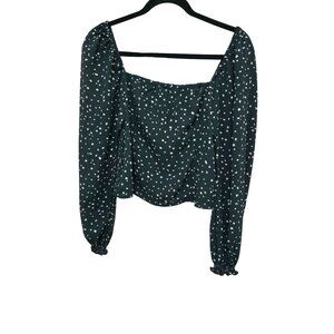 Abercrombie & Fitch Green Polka Dot Smocked Off-Shoulder Blouse With Long Sleeve